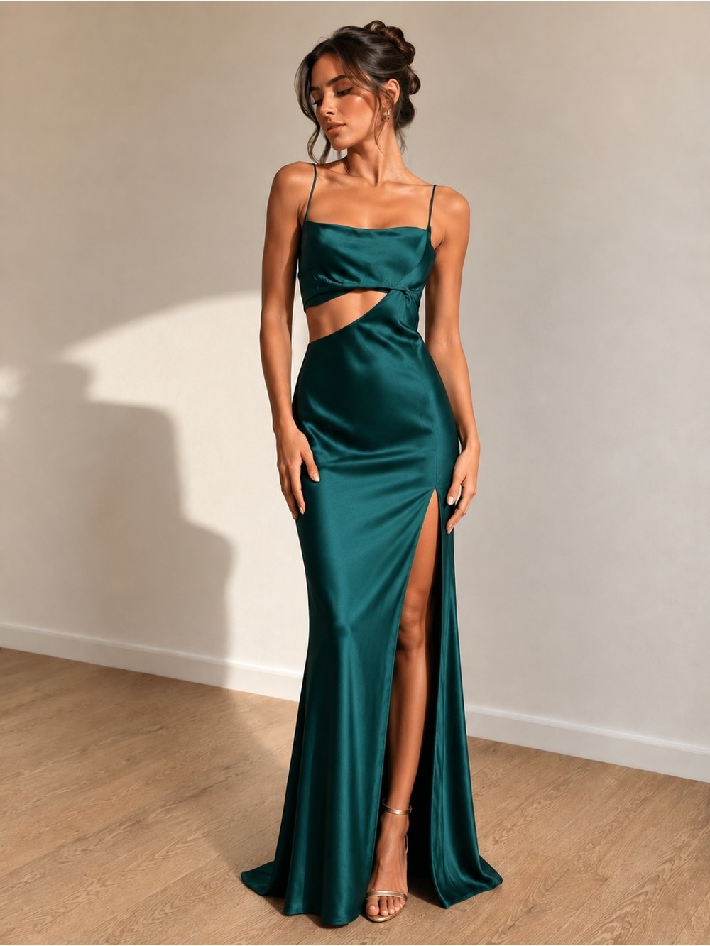 Princess Polly Emerald Satin Cutout Maxi Dress
Size US 2